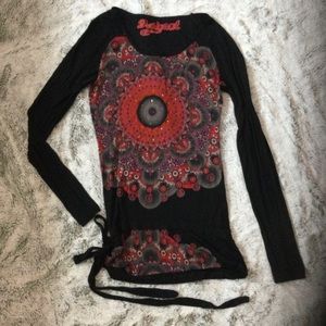Desigual side tie, black and sequin top.